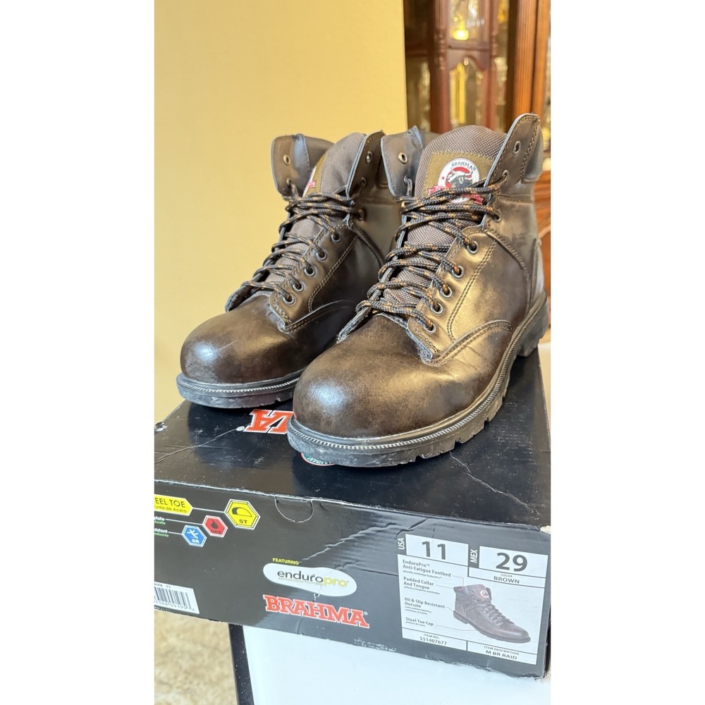 BRAHMA MENS WORK SAFETY BOOTS STEEL TOE SZ 11 ASTM F2413 ANKLE HIGH